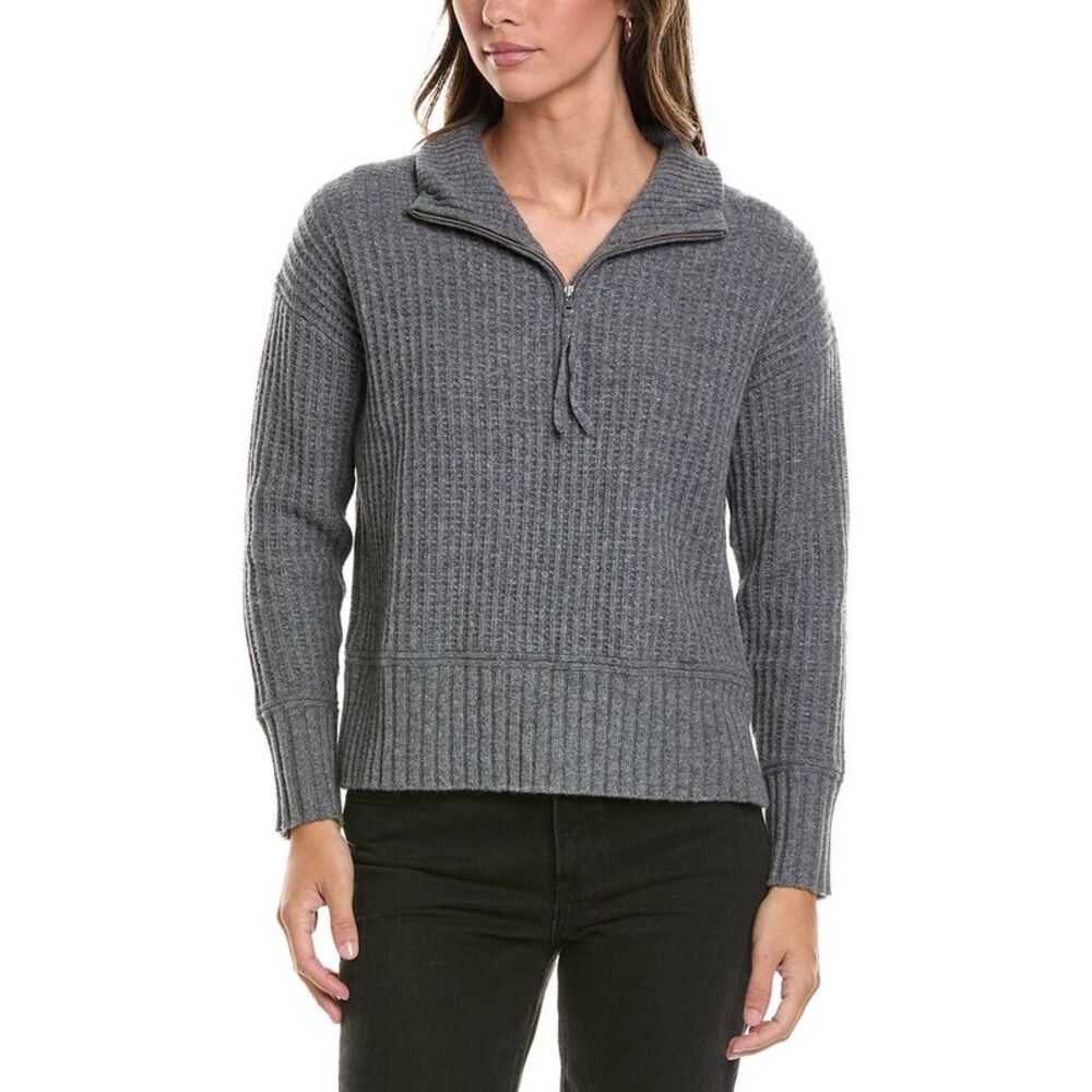 Alashan Cashmere Womens  Morgan Textured 1/2-Zip Wool Sweater, Gray